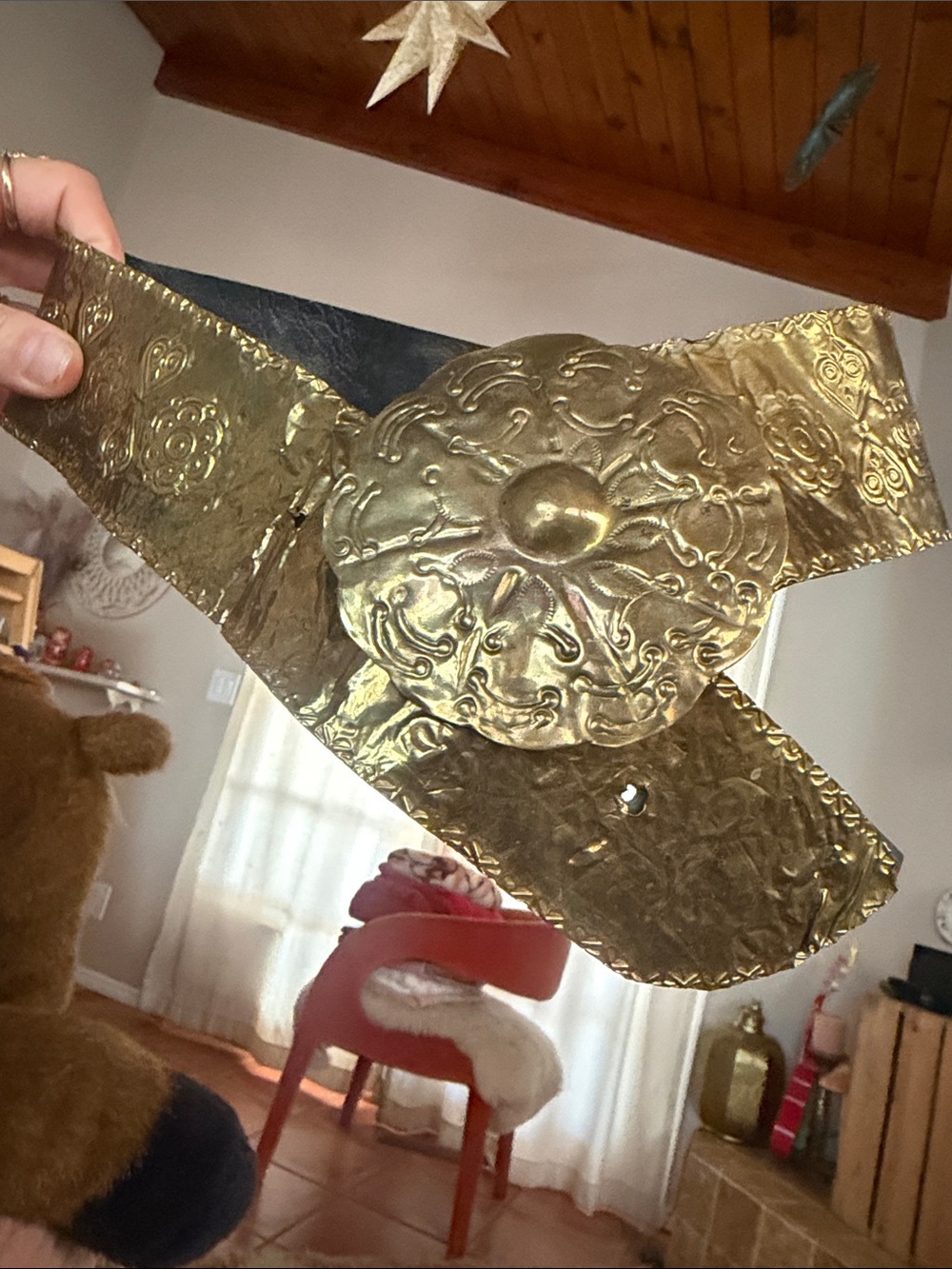 Vintage 80s Big Brass embossed belt ‎ S/M